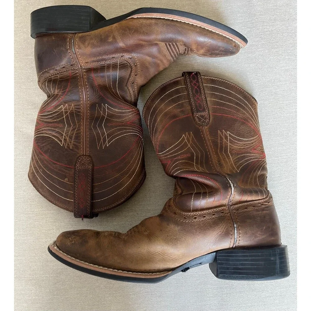 Ariat Men's Cowboy Western Boots Brown Leather Square Toe US 8 D